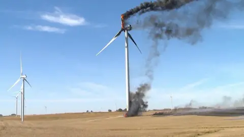 Burning wind turbine