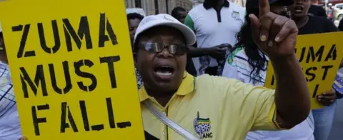 EPA ANC members in Johannesburg call for President Jacob Zuma to resign. Photo: 5 February 2018