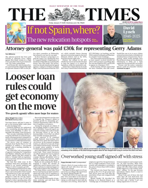 The headline on the front page of The Times read: "Relaxation of loan rules can boost the economy"