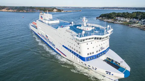 A Brittany Ferries ferry in Poole waters.