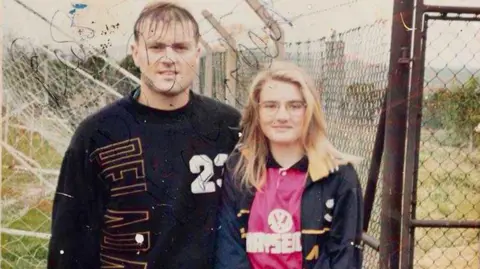 A photo of fan Lynzy Smith with favourite player Neil Redfearn, dated 1992.