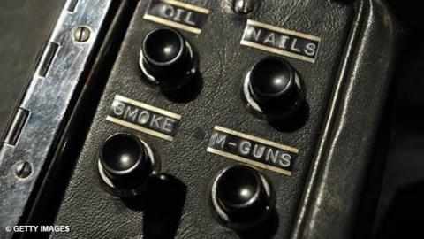 Control switches that say: Oil, Nails, Smoke and M-Guns. Black buttons are underneath each word.