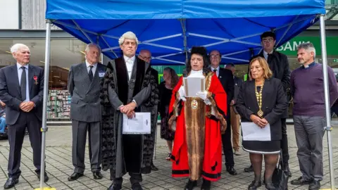 St Austell Town Council Cllr Andrea Lanxon reading out proclamation