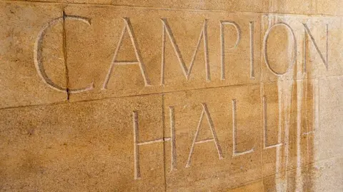 Campion Hall Pale stones with the words Campion Hall carved into them