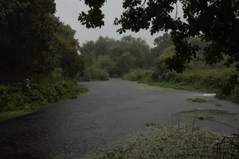 Getty Images Heavy rain falls on the river Wandle on August 24, 2020