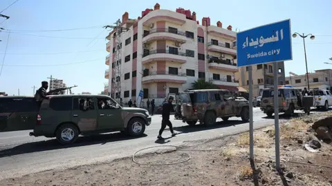 Syrian military and security forces in Suweida. Photo: 15 July 2025