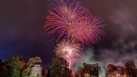 West Norfolk Council Pink and purple fireworks in the sky