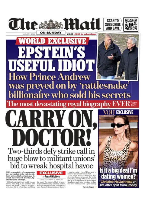 "Carry on doctor!" reads the headline on the front page of The Mail on Sunday.