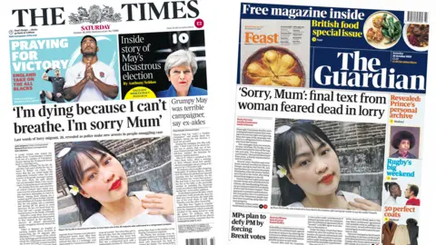 Saturday's Times and the Guardian front pages