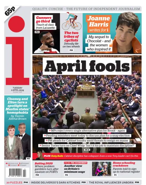 Tuesday's i front page