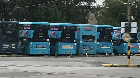 Arriva buses parked up as strike takes place