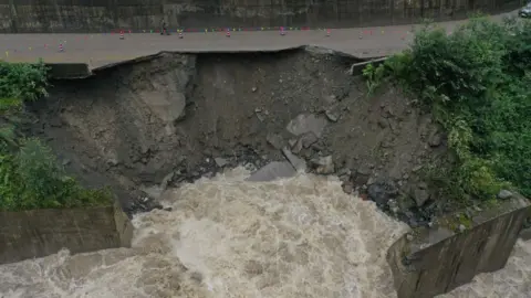 Getty Images The flood destroyed G318 Sichuan-Tibet Highway on 21th July, 2020 in Nyingchi,Tibet, China
