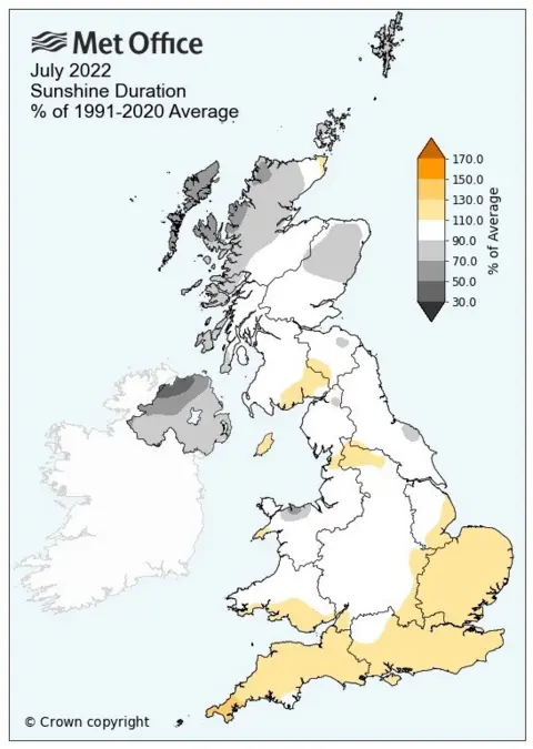 Met Office Northern Ireland also had its seventh dullest July on record, according to the Met Office