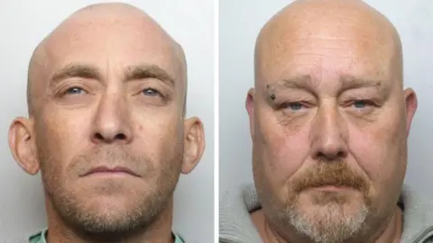 Police mugshots of two men - Danny Hollick and Ian Green - taken against a light grey background. 