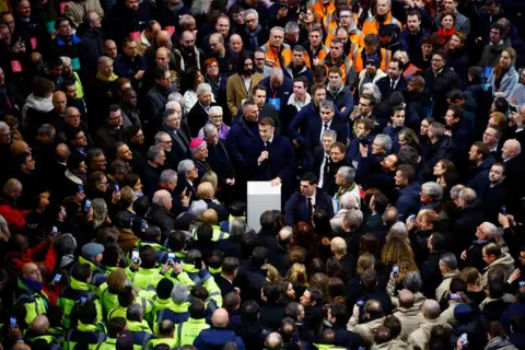 Sarah Meyssonnier/Reuters French President Emmanuel Macron delivers a code   during a sojourn  to the Notre-Dame de Paris Cathedral 