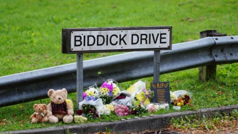 Tributes left in Biddick Drive in the Keyham area of Plymouth