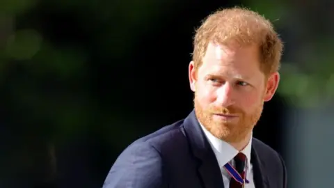 Getty Images Duke of Sussex (wearing a Household Division regimental tie) attending the Invictus Games Foundation 10th Anniversary Service at St Paul's Cathedral, London on 8 May