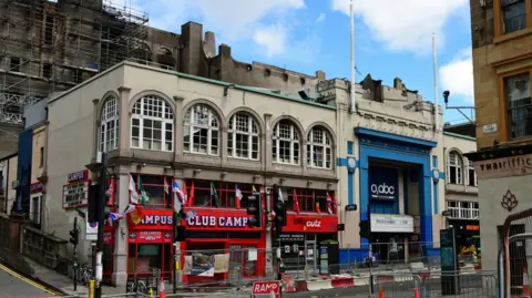 A view from across the street of the O2 ABC music venue and Campus nightclub, shortly after both were damaged by fire at the nearly Art School building. 