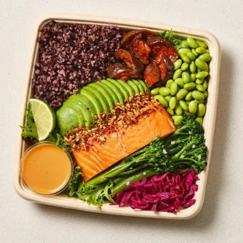 Pret A Manger A box containing the miso salmon salad from Pret's Super Plates range.