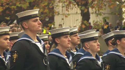 The Royal Navy stood in the Portsmouth Parade to mark Remembrance Sunday.