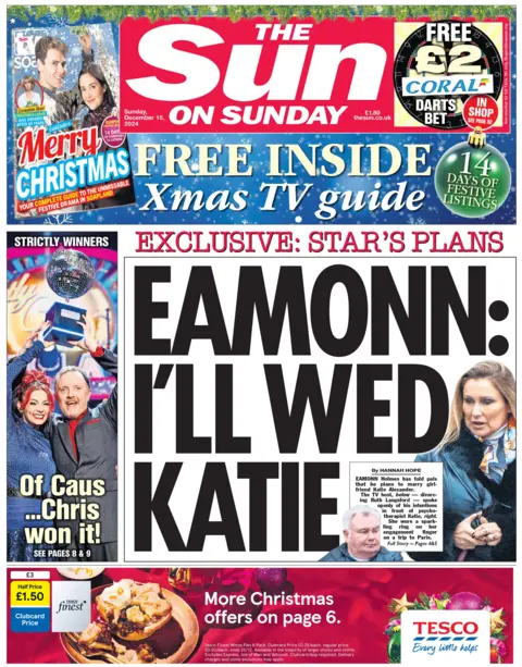 The front page of the Sun, headlined with "Eamonn: I'll wed Katie". 