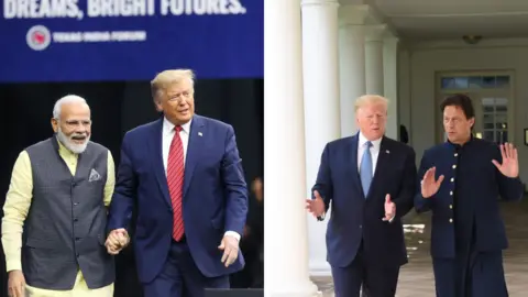 Getty Images US President Trump with Narendra Modi and Imran Khan