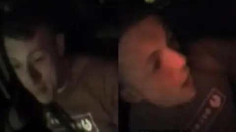 Close-up CCTV shots of a man. They are blurry. They show one man's face. He has short dark hair.