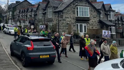 Protesters marched through Llanbedr