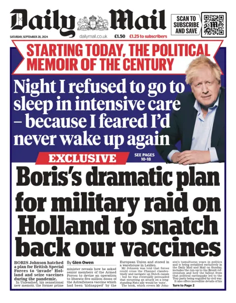 Daily Mail front page for 28 September 