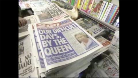 Copies of The Sun newspaper showing the Queen's leaked Christmas speech