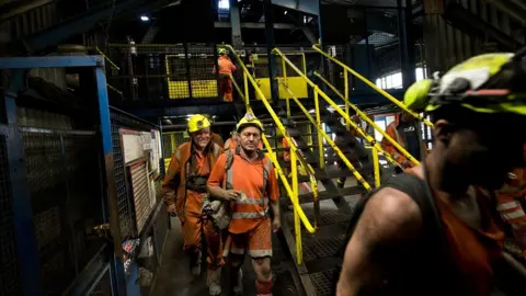 Getty Images Miners finish final shift at Kellington Colliery in 2015