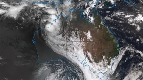 A satellite image of Cyclone Joyce along the north-western coast of Australia