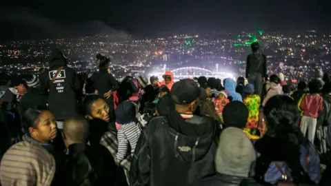 AFP People looking down at stadium festivities in Antananarivo, Madagascar - Saturday 26 June 2021
