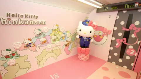 AFP A photo spot inside a Shinkansen train for passengers to pose with popular character Hello Kitty