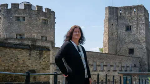 Oxford Castle Katherine Newman with Oxford Castle behind her