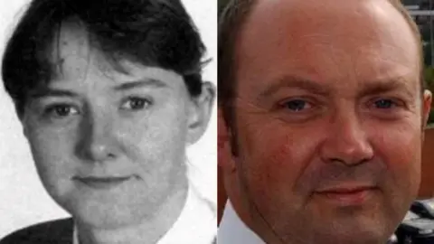 A composite image of two police officers. On the left is PC Gina Rutherford. The picture is a black and white headshot of PC Rutherford smiling. She appears to be wearing a police uniform. On the right is a colour image of PC Glen Howe. PC Howe is smiling. He has short brown hair and appears to be wearing a police uniform.
