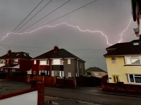 Roger / Weather Watchers Lightning lights up the sky in Bristol