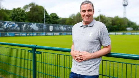 Michael Duff becomes the new head coach of Huddersfield Town at Millers Oil High Performance Complex on May 13, 2024 in Huddersfield, England