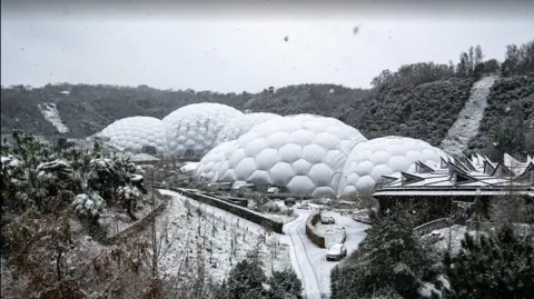 Rob Donald/Eden Project The Eden Project biomes covered in snow 