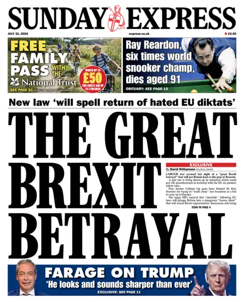 The front page of the Sunday Express reads "The Great Brexit Betrayal"