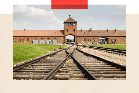 Getty Images Access gates and railway lines at Birkenau, Auschwitz Concentration Camp in Poland