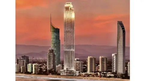 A concept image of the Trump International Hotel & Tower Gold Coast, towering above other skyscrapers and tall buildings on Australia's Gold Coast