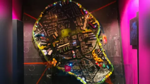 Will Alsop A colourful architect's model showing an aerial view of Barnsley town centre