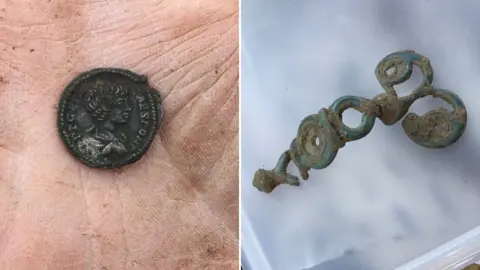 Oxford Archaeology East Second Century AD silver coin and tankard handle