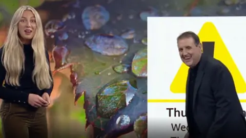 Peter Kay is wandering onto the screen as North West Tonight weather presenter Molly Brewer gives her repor