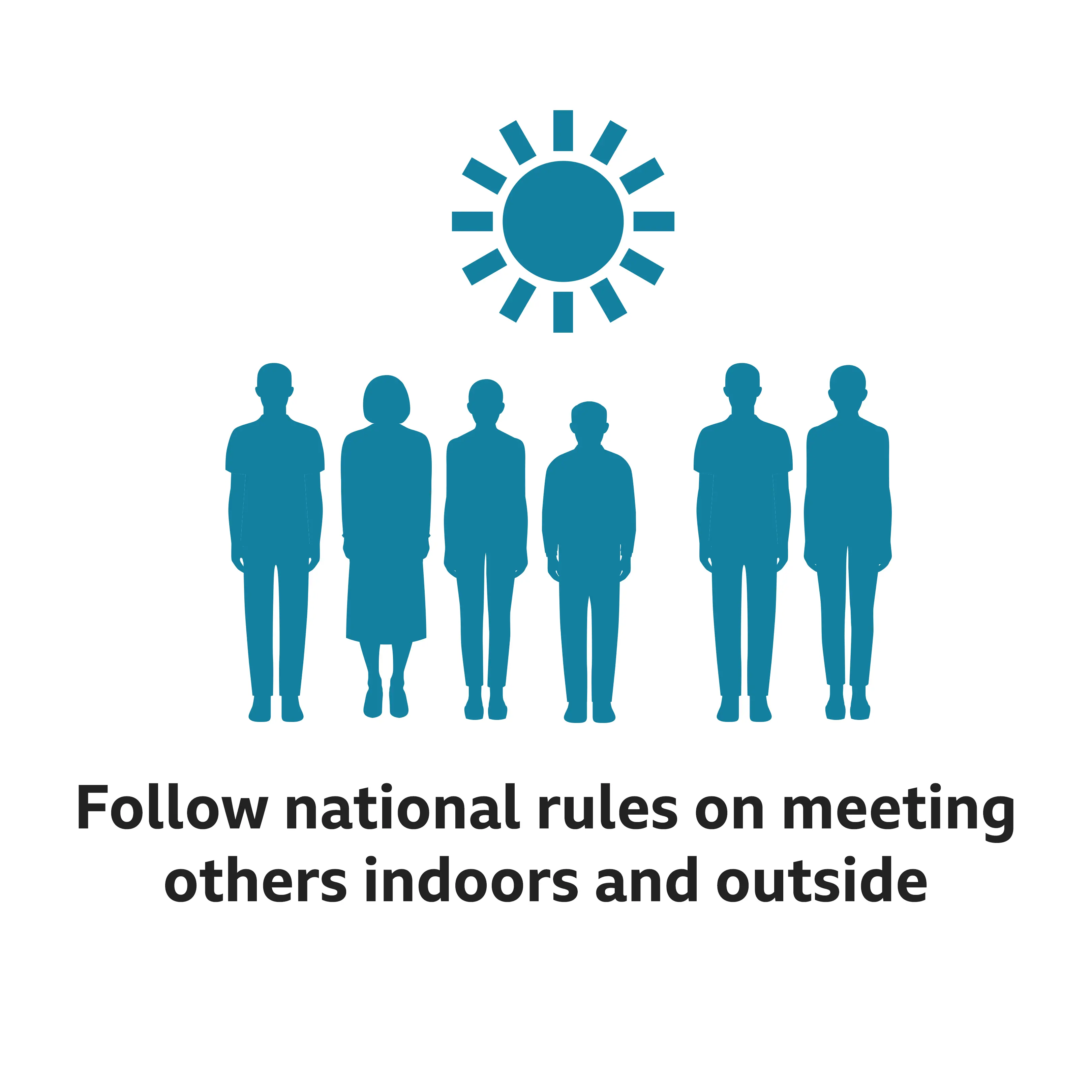 Follow rules about meeting people indoors and outdoors