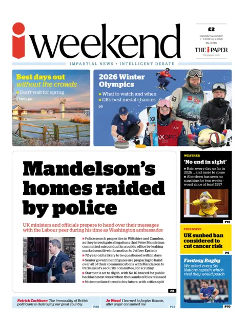  "Mandelson's homes raided by police."