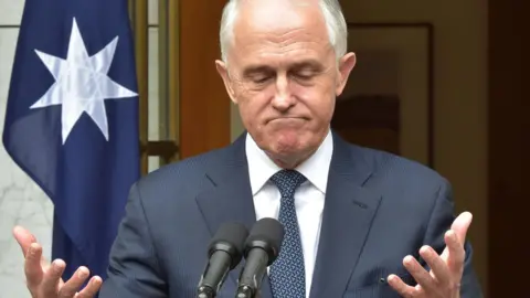 AFP Malcolm Turnbull shrugs in his press conference in Canberra