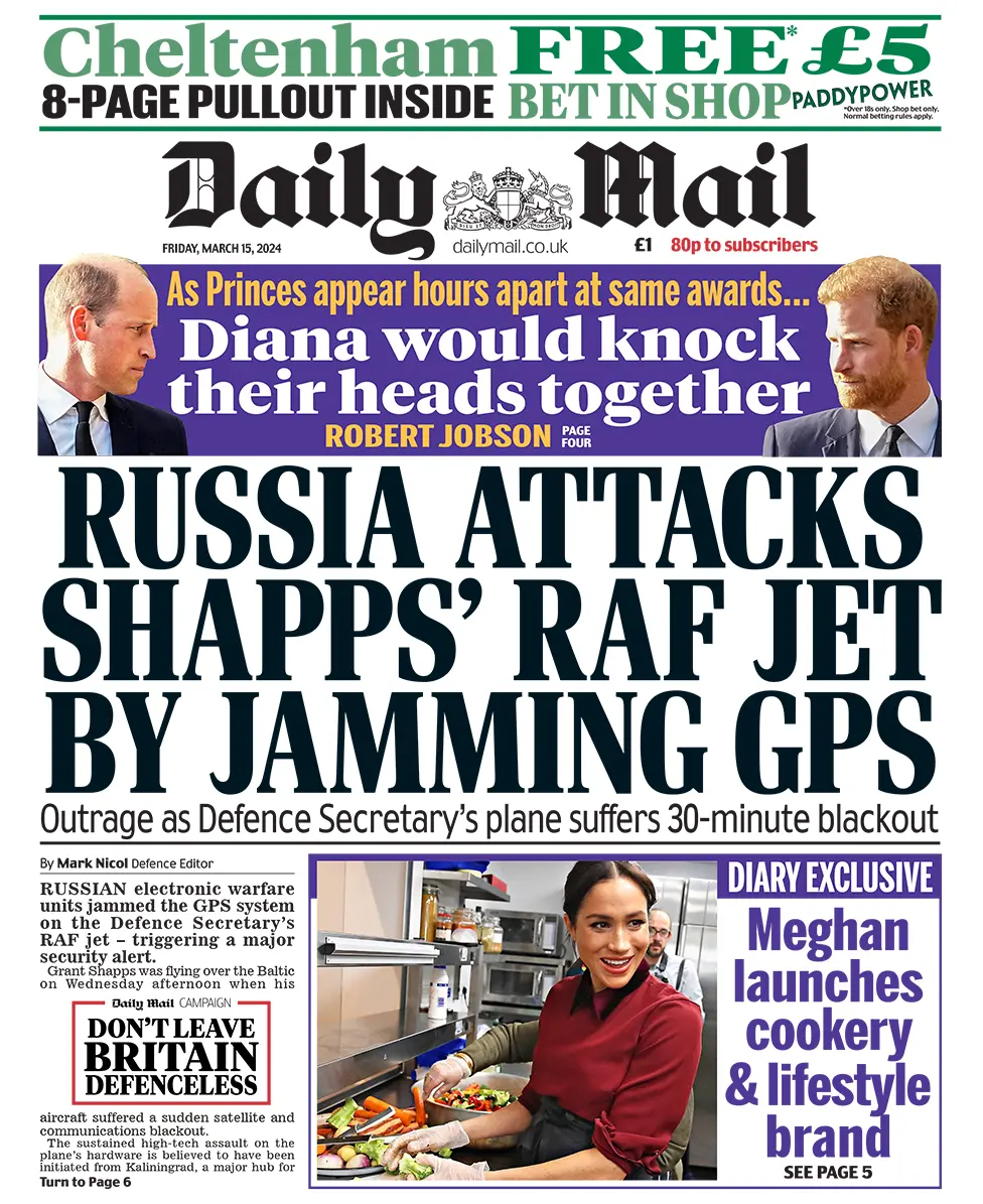 BBC The headline in the Mail reads: "Russia attacks Shapps' RAF jet by jamming GPS".