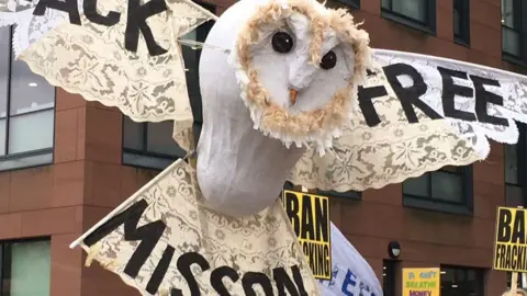 Harthill Against Fracking protest owl